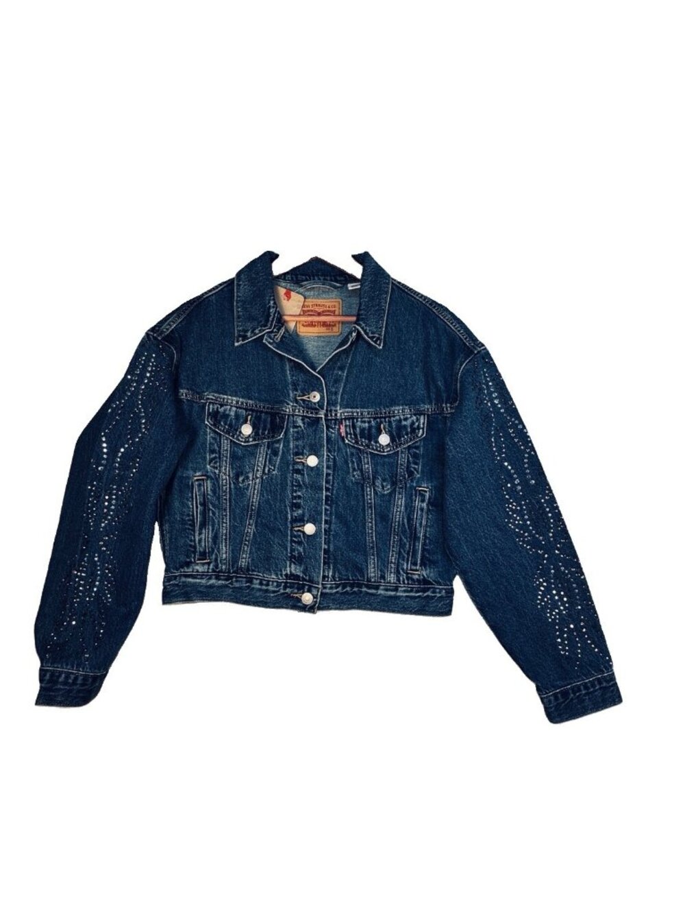 Levi's 90's Trucker Jacket Small Shrunken Rhinestone Denim Jacket D.Wash Western - Picture 2 of 13